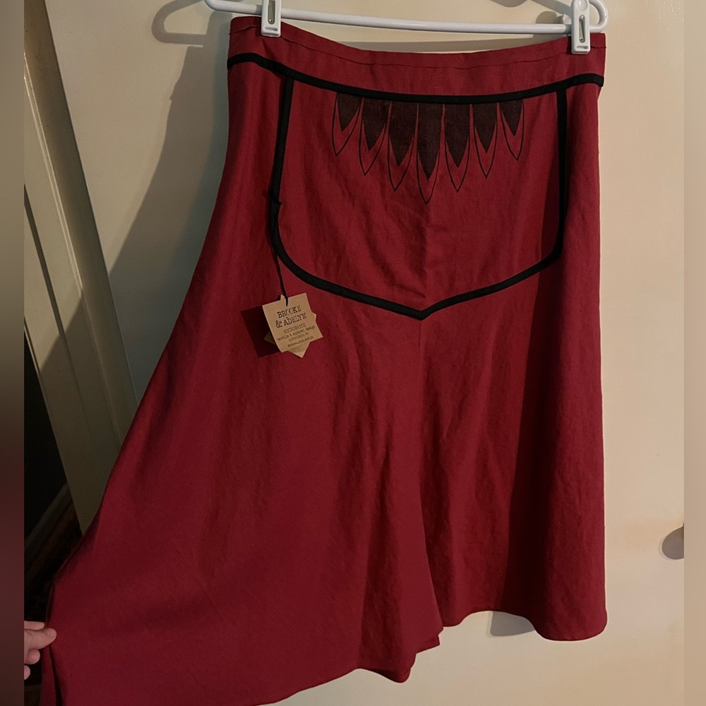 Chic Red A-Line Midi Skirt with Black Detail